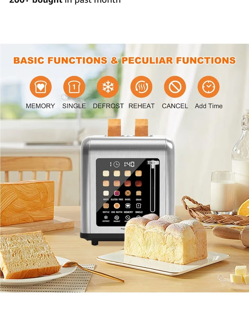 Brushed Stainless Steel 2-Slice Digital Toaster with Touch Controls